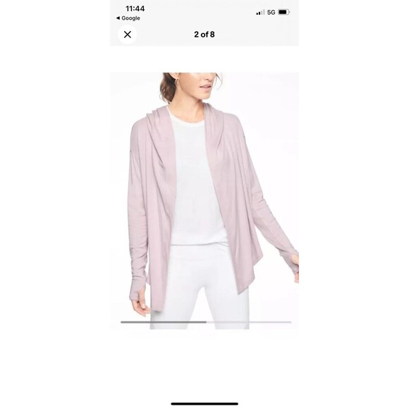 Athleta Womens Sweater Lilac Purple Nirvana Wrap Cardigan Waterfall Hooded Small - Picture 10 of 10